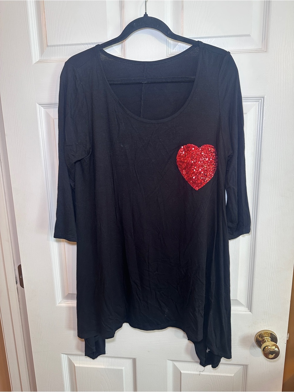 Black Women's Scoop Neck Top with Red Sequin Heart